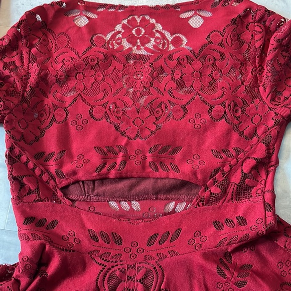 Free People   Lace Dress   Upscale Boho  Rusty Red  NWOT peek a boo back  Size S - Picture 11 of 16